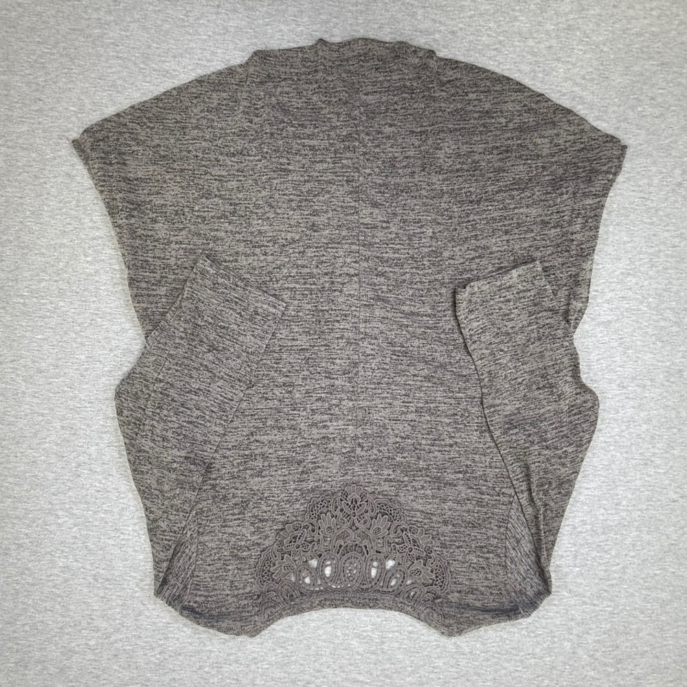Style & Co Grey Space Dye Lace Crochet Trim 3/4 Sleeve Top Medium - Picture 6 of 7